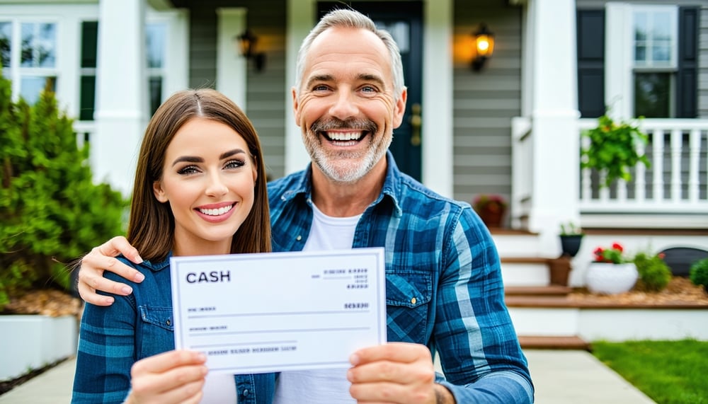 A happy homeowner receiving a cash offer for their house in New Jersey